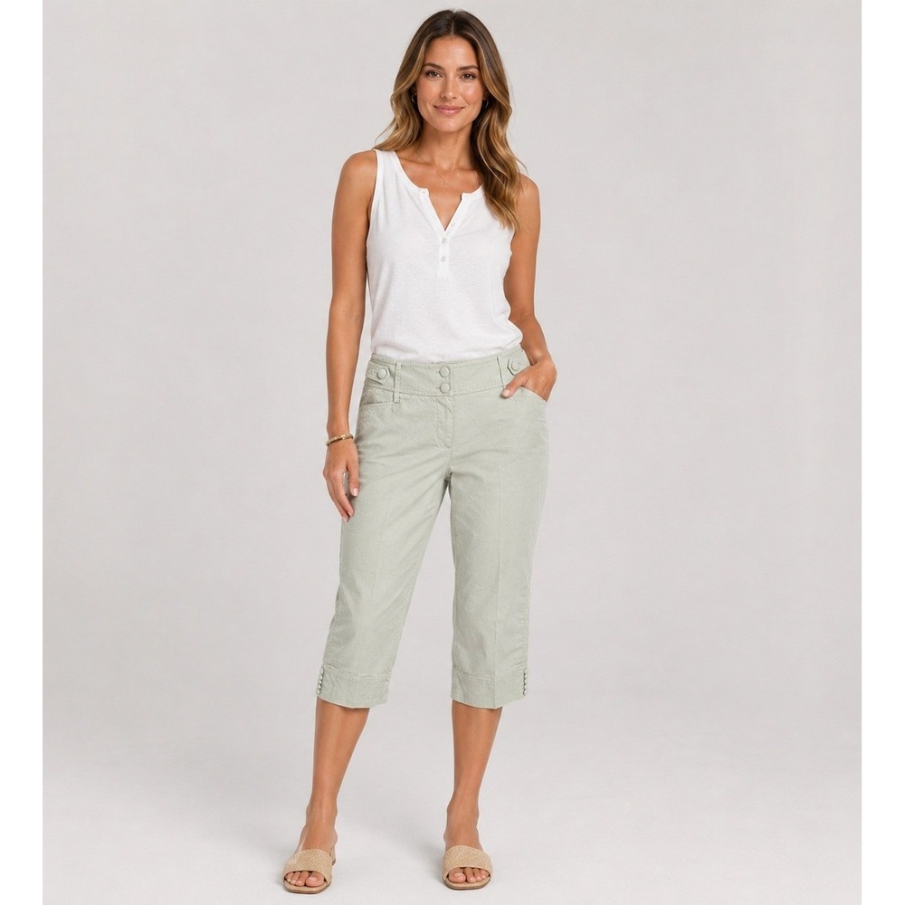 Ann Taylor LOFT Julie Capri Khaki Pants Womens 10 Pockets Button Detail on Cuffs